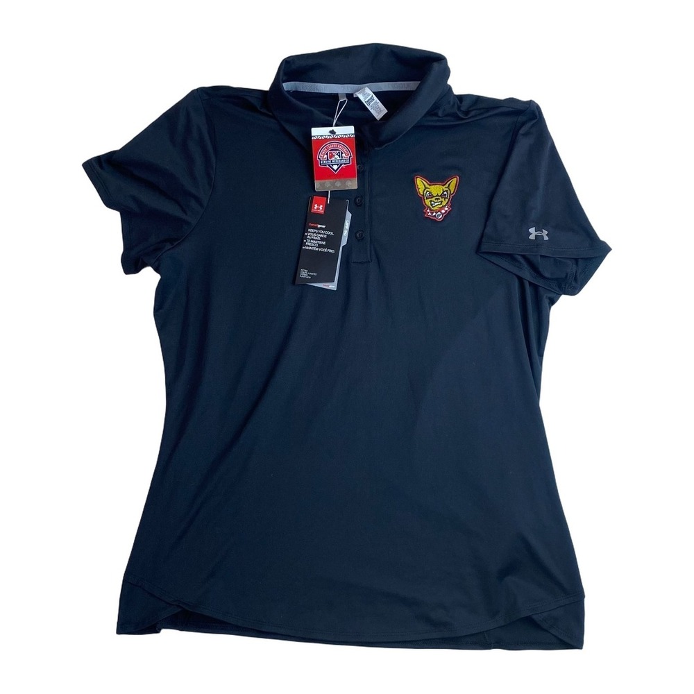 Under Armour Golf Shirt Polo Womens XL Black Chihuahua Minor League Baseball